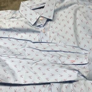 Massimo Castello Men's Blue Scorpion Print Long Sleeve Button Up Shirt L